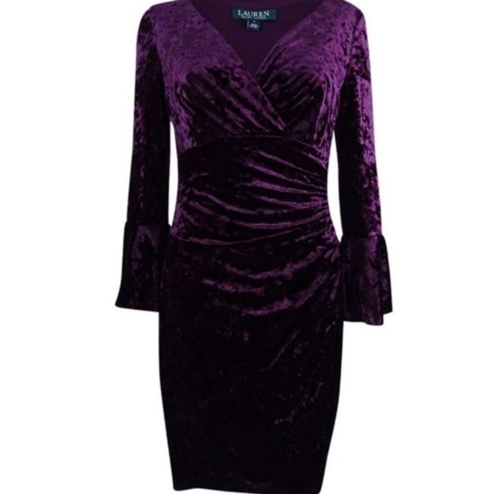 Ralph Lauren Royal Purple Velvet Faux Wrap Dress, Sz 8